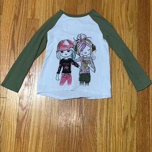 White and Green Long Sleeve Shirt